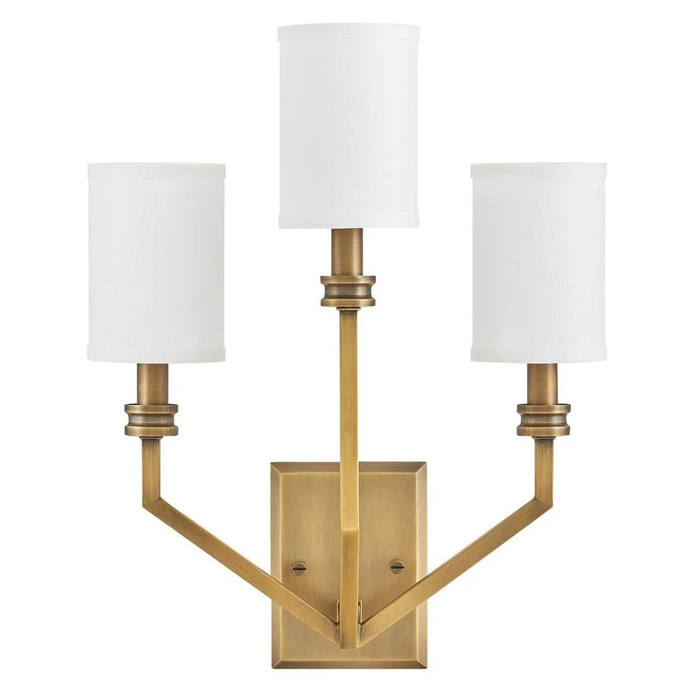 Netlighting Hinkley Moore Candle Wall Lamp Brass Ivory Linen Shade 3x E14 in Gold