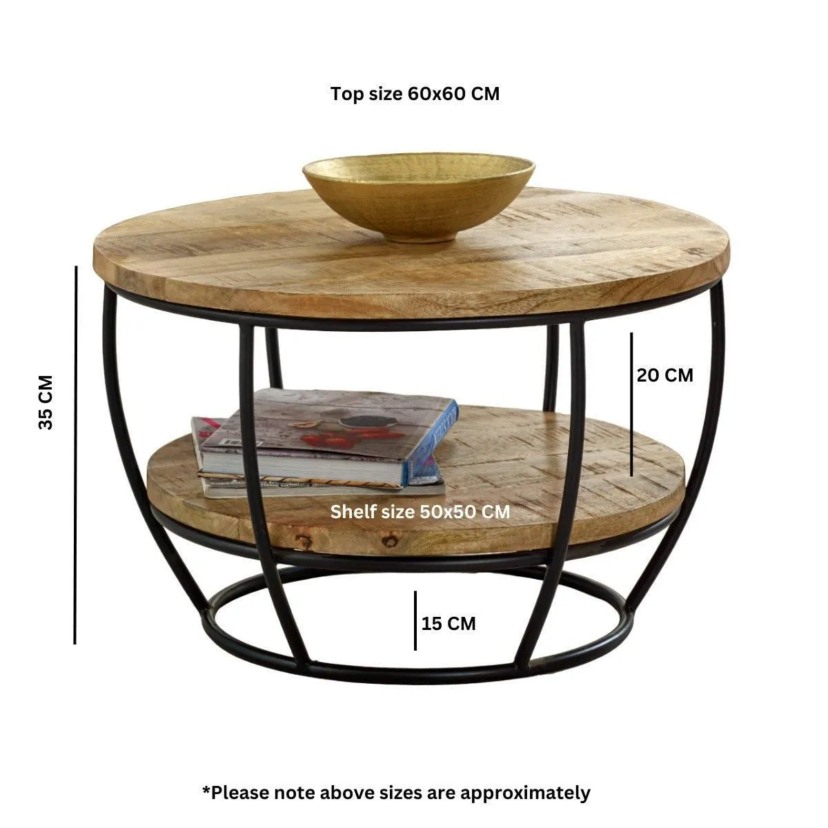 IH Design Bratton Mango Wooden & Metal Coffee Table With Shelf in Brown 6