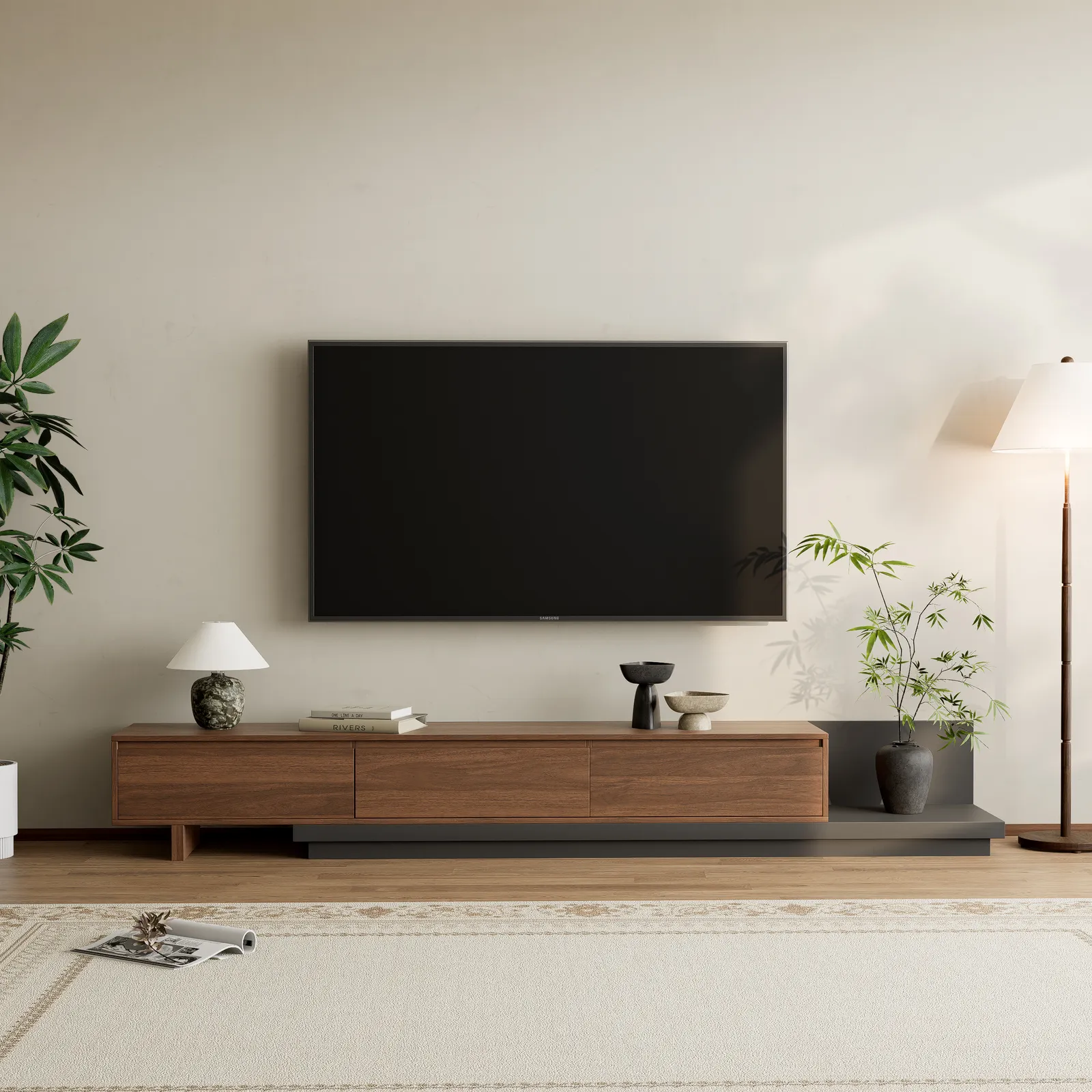 Fero Walnut Extendable TV Stand with 3 Drawers(200 - 360 cm)
