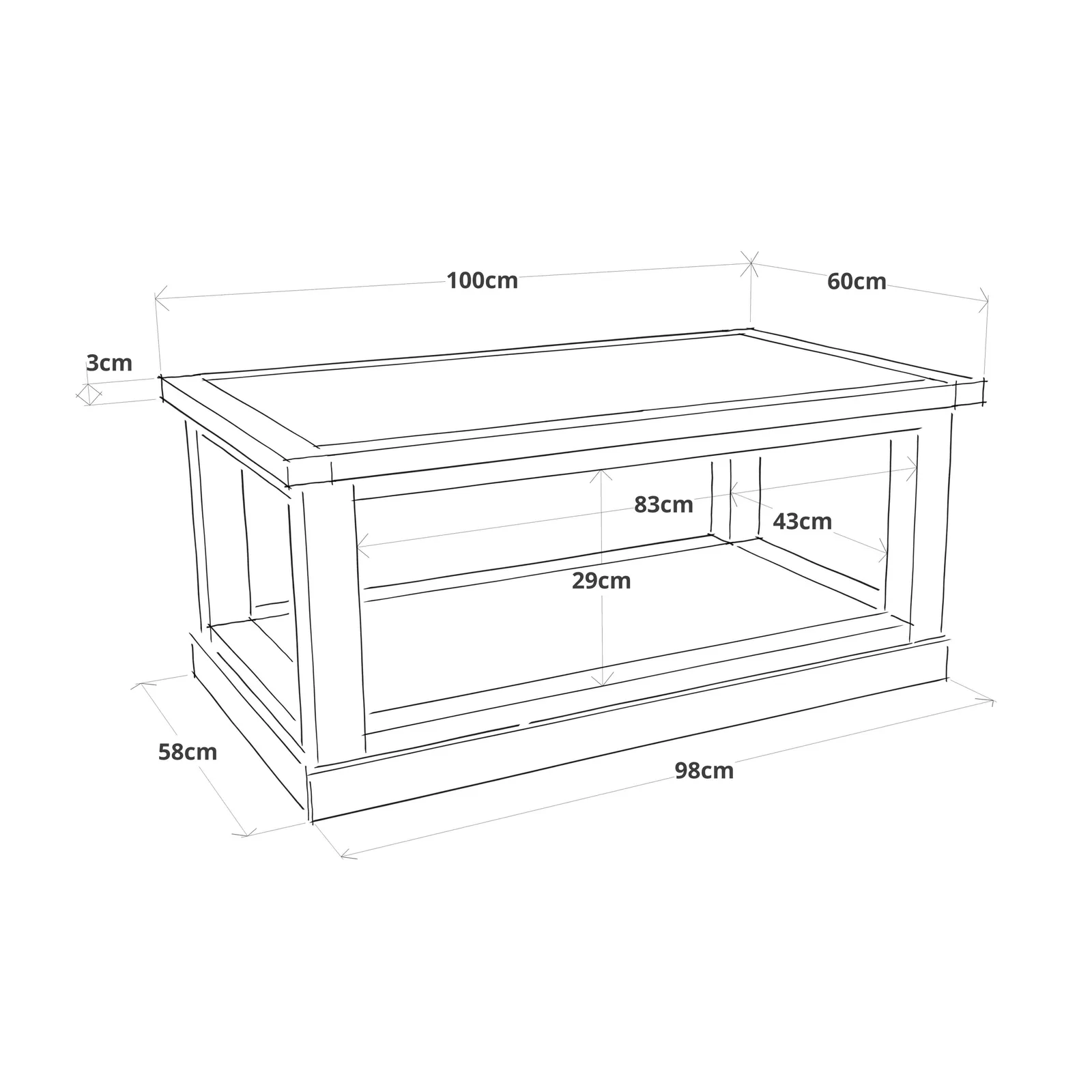 Cabinet Bits Coffee Table with Shelf - H45 W100 D60cm in Off-White 4