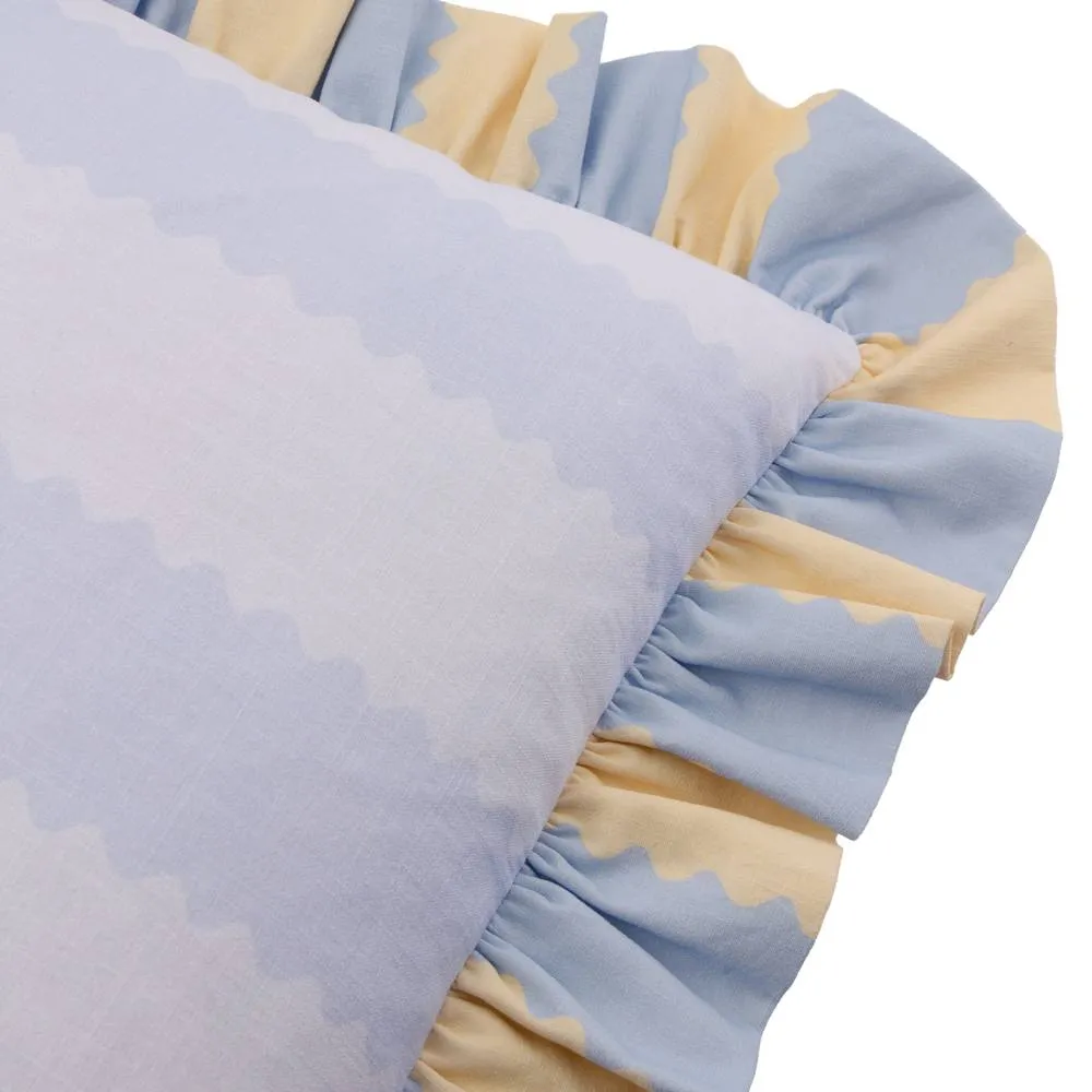 Wylder Birdie Stripe 100% Cotton Ruffle Cushion in Light Blue 3