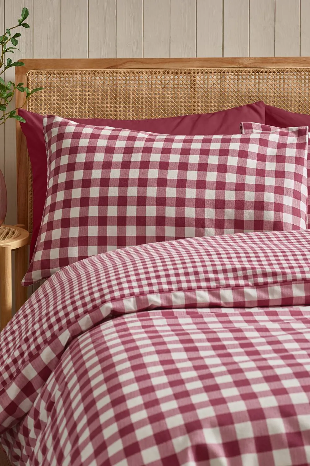 Catherine Lansfield Brushed Gingham Check Reversible Duvet Cover Set in Burgundy 3