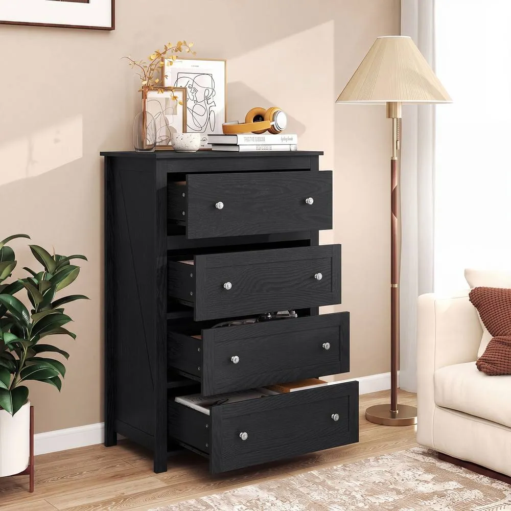 Costway 4 Drawer Dresser Storage Cabinet Chest of Drawers Clothes Organizer in Black