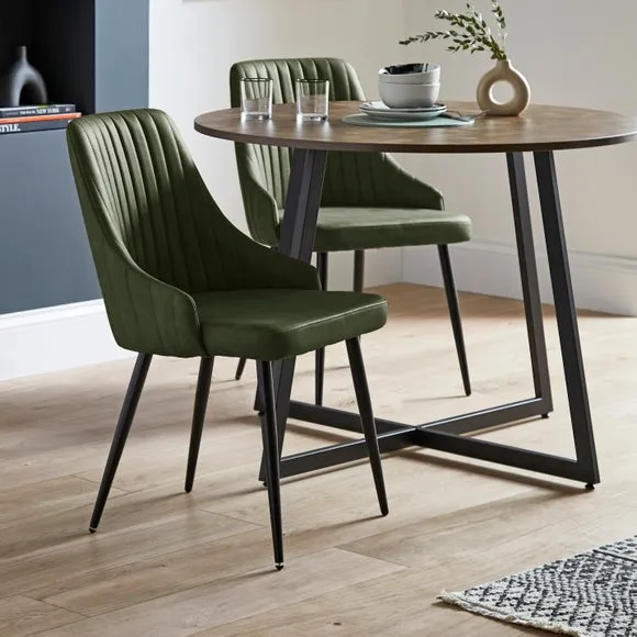 Brayden 4 Seater Round Dining Table with 4 Shea Olive Faux Leather Dining Chairs 2