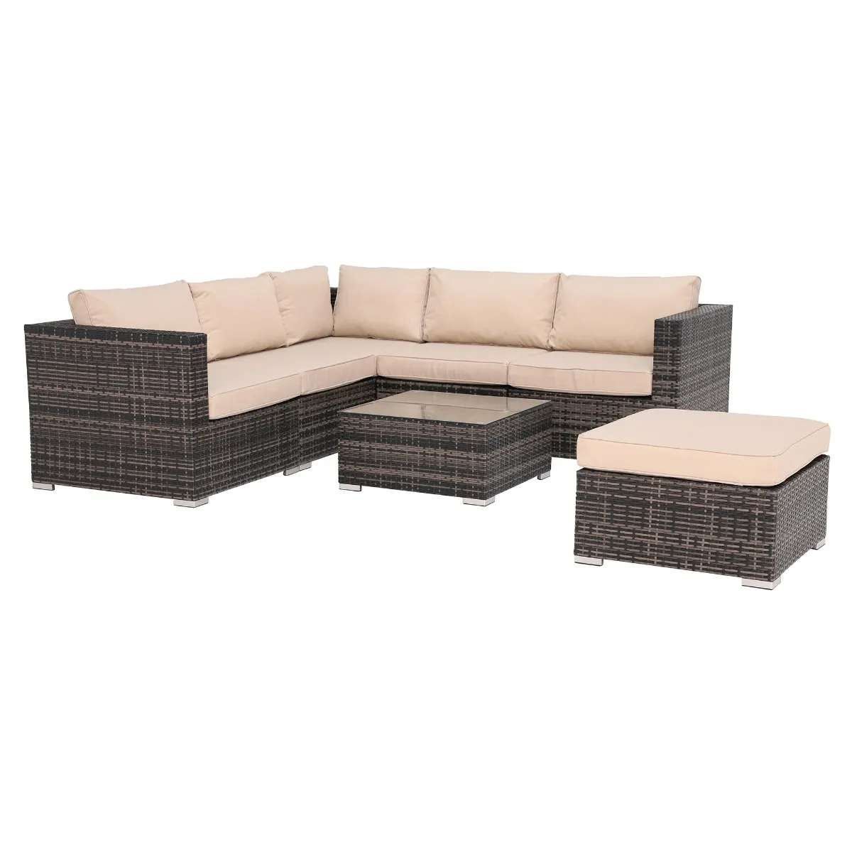Salcombe Corner Garden Set in Brown Weave with Beige Fabric