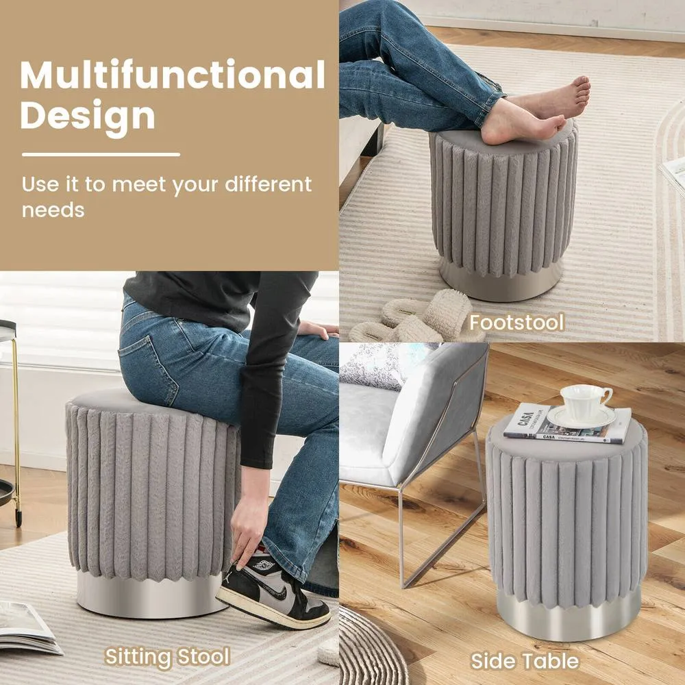 Costway Modern Round Velvet Ottoman Upholstered Footrest Stool Makeup Room in Grey 5