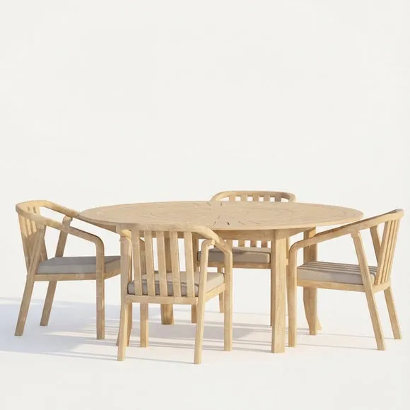 Maris 4 Seater Round Garden Dining Set With 4 Riven Chairs 2