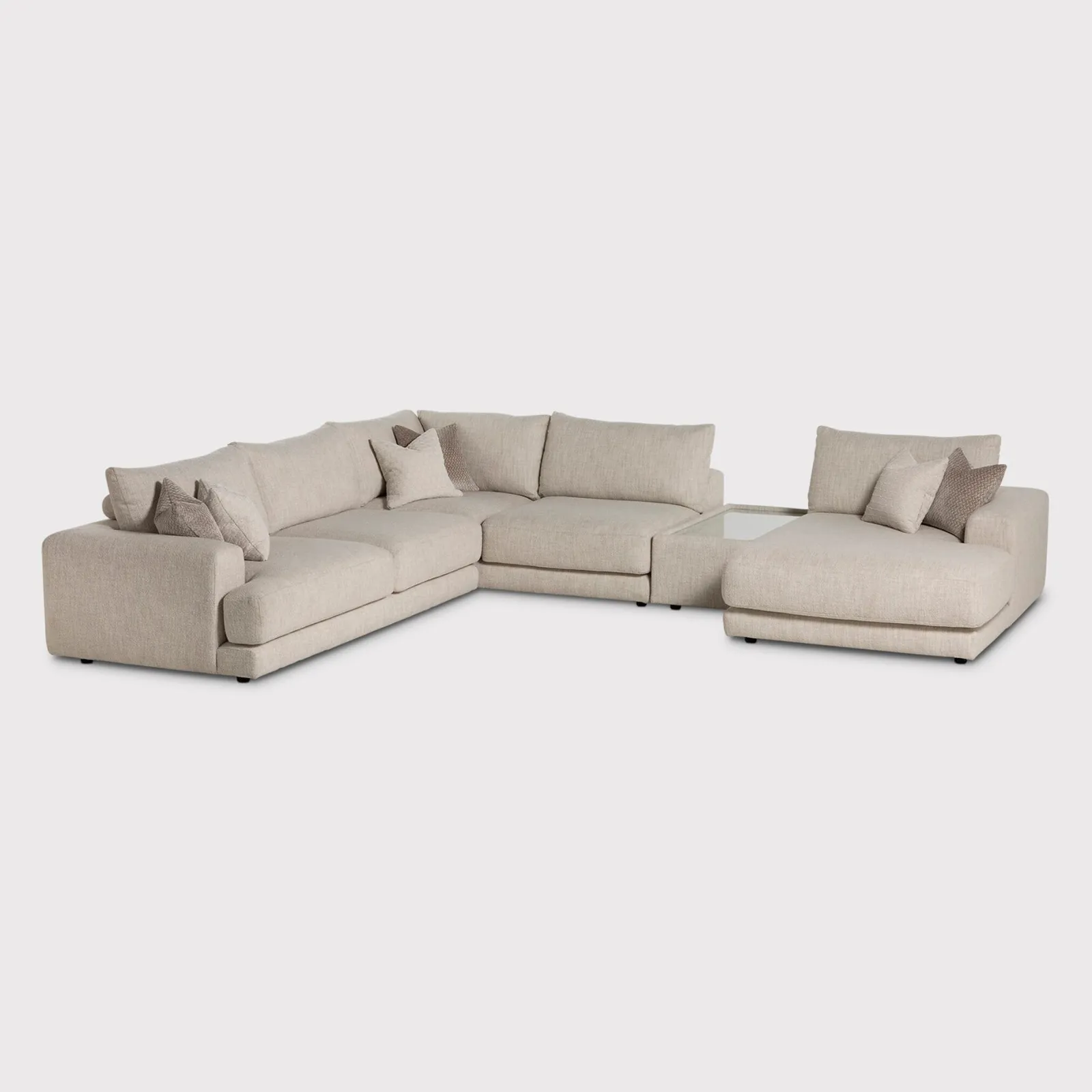 Lomax LHF Large Chaise Corner Modular Sofa with Table, Neutral Fabric | Barker & Stonehouse