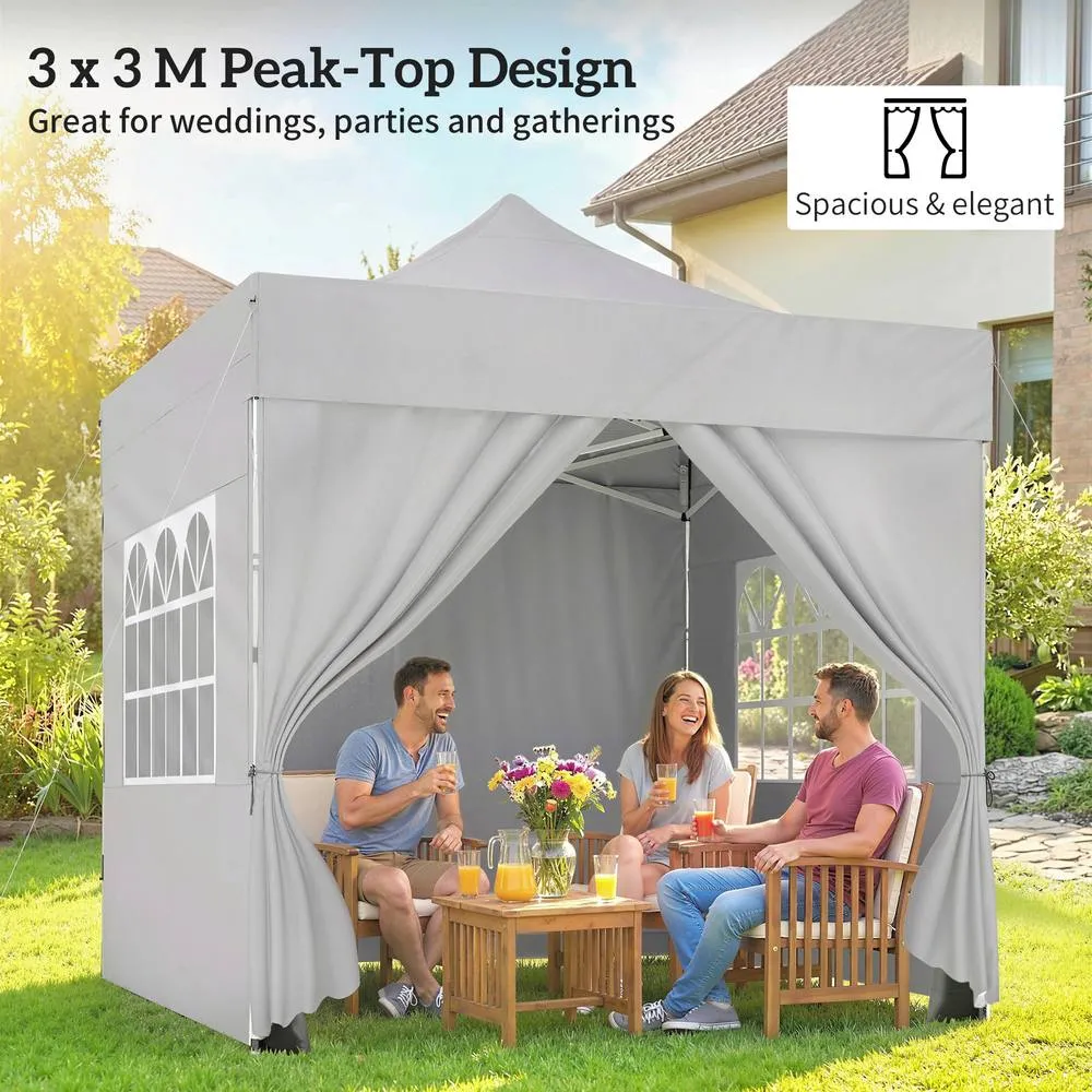 OUTSUNNY Heavy Duty Pop Up Gazebo with Sides, UPF50+ Marquee Gazebo in Grey 4