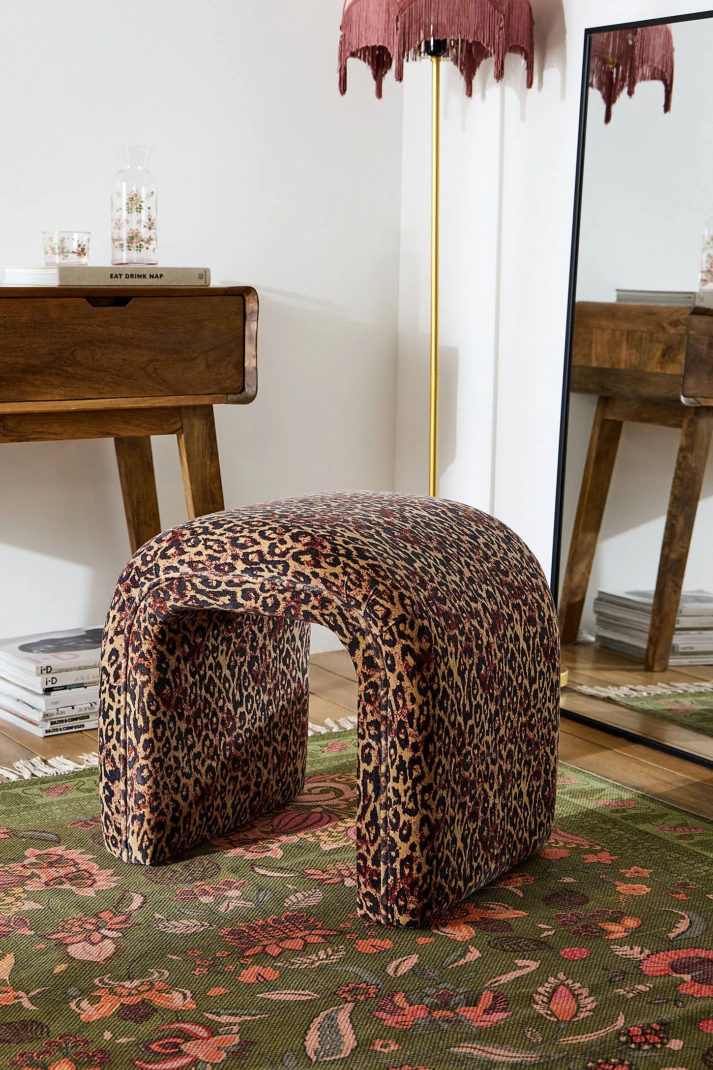 Jane Leopard Velvet Stool - Black ALL