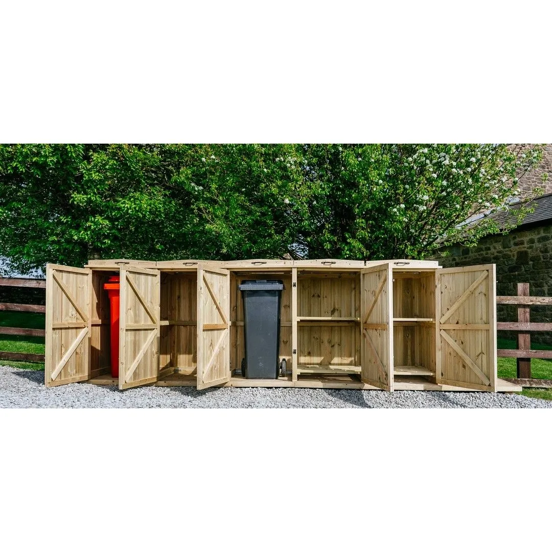 Buttercup Farm Chatburn Bin Store, Fits 3x 180L/240L Wheelie Bins & 4x Boxes in Brown 3