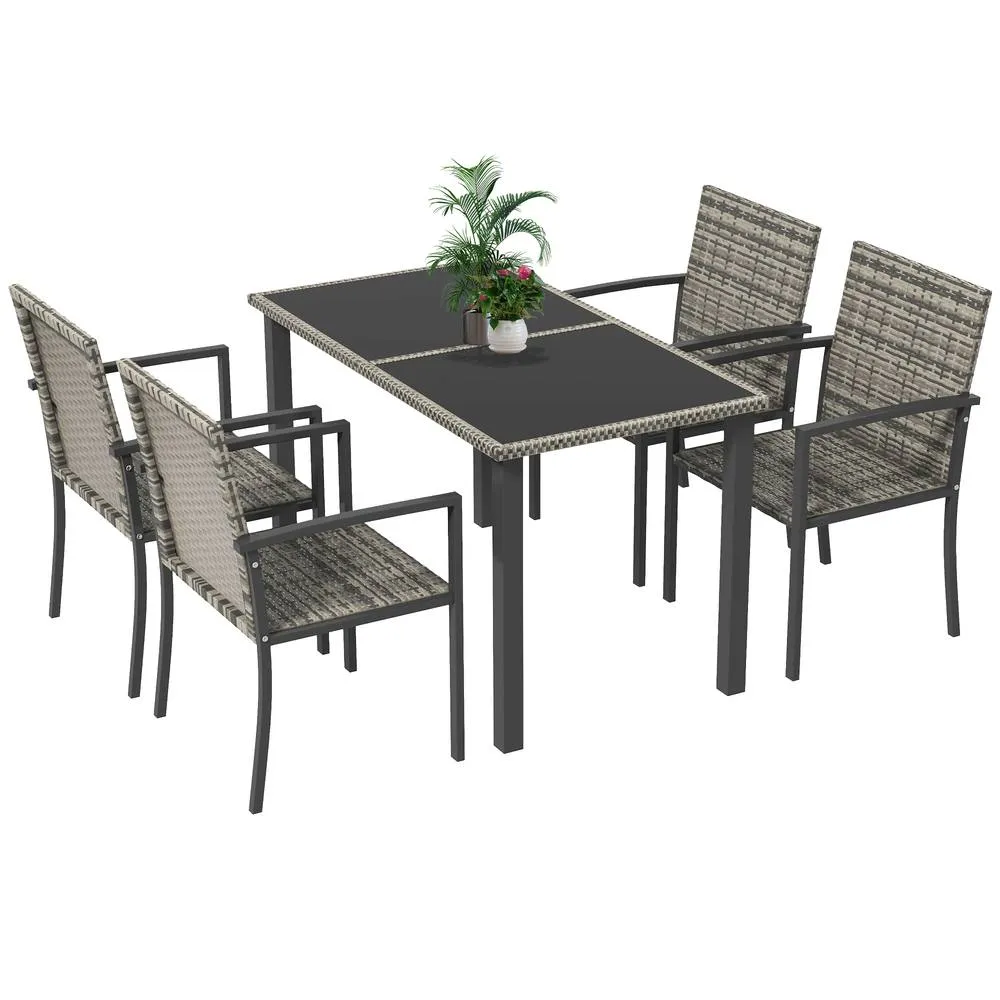 OUTSUNNY 4 Seater Rattan Garden Furniture Set w/ Glass Tabletop in Mid Grey 2