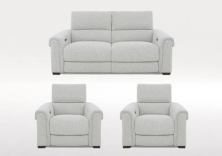 Nixon 3 Seater Fabric Power Recliner Sofa and 2 Armchairs Set - Oyster