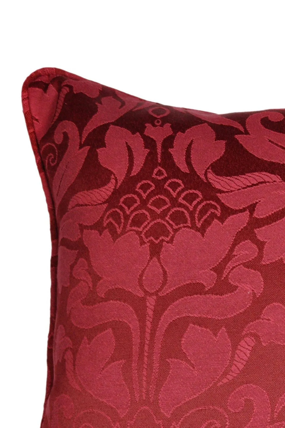 Dreams & Drapes 'Eastbourne' Damask Woven Jacquard Filled Cushion in Burgundy 3