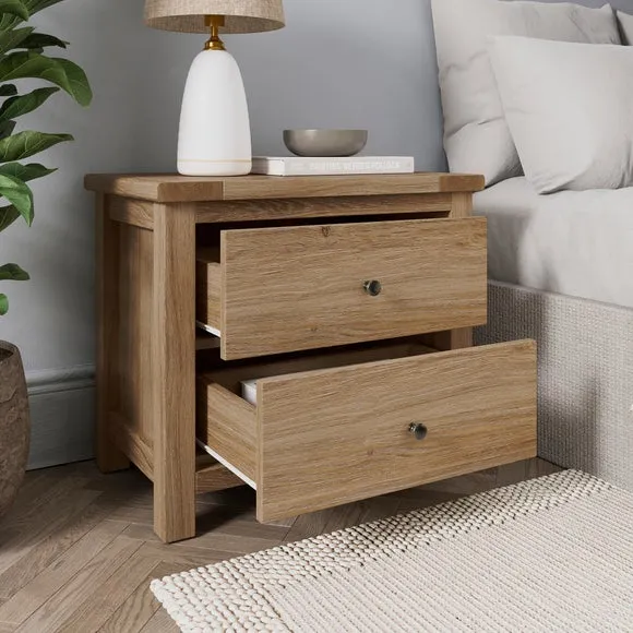 Olney Wide 2 Drawer Bedside Table 2