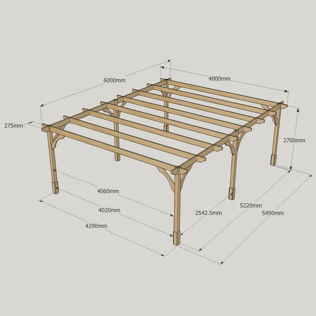 Rutland County Garden Furniture Ltd Premium Pergola 6 Posts - Wood - L480 x W600 x H270 cm - Rustic Brown in Light Green 6