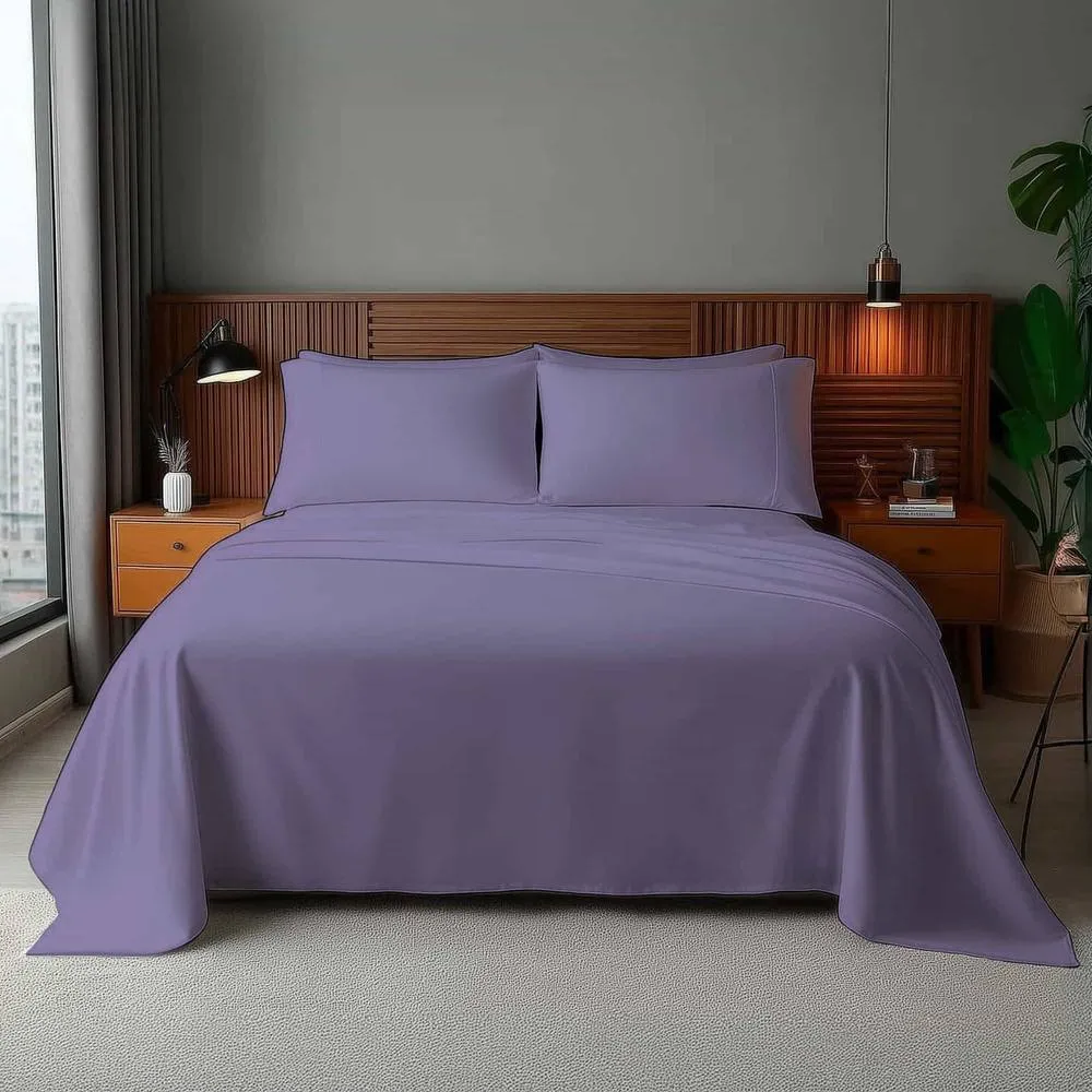 Snug City Microfibre Soft Touch Flat Sheet Plain Dyed Bed Linen in Lilac