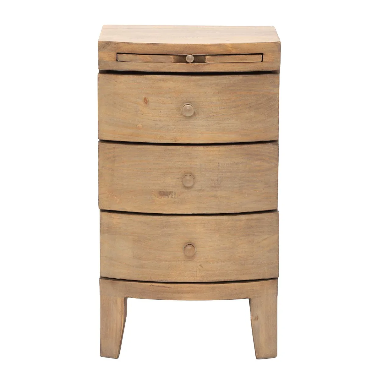 Lewes 3 Drawer Bow Front Bedside Table, Neutral Wood | Barker & Stonehouse 3