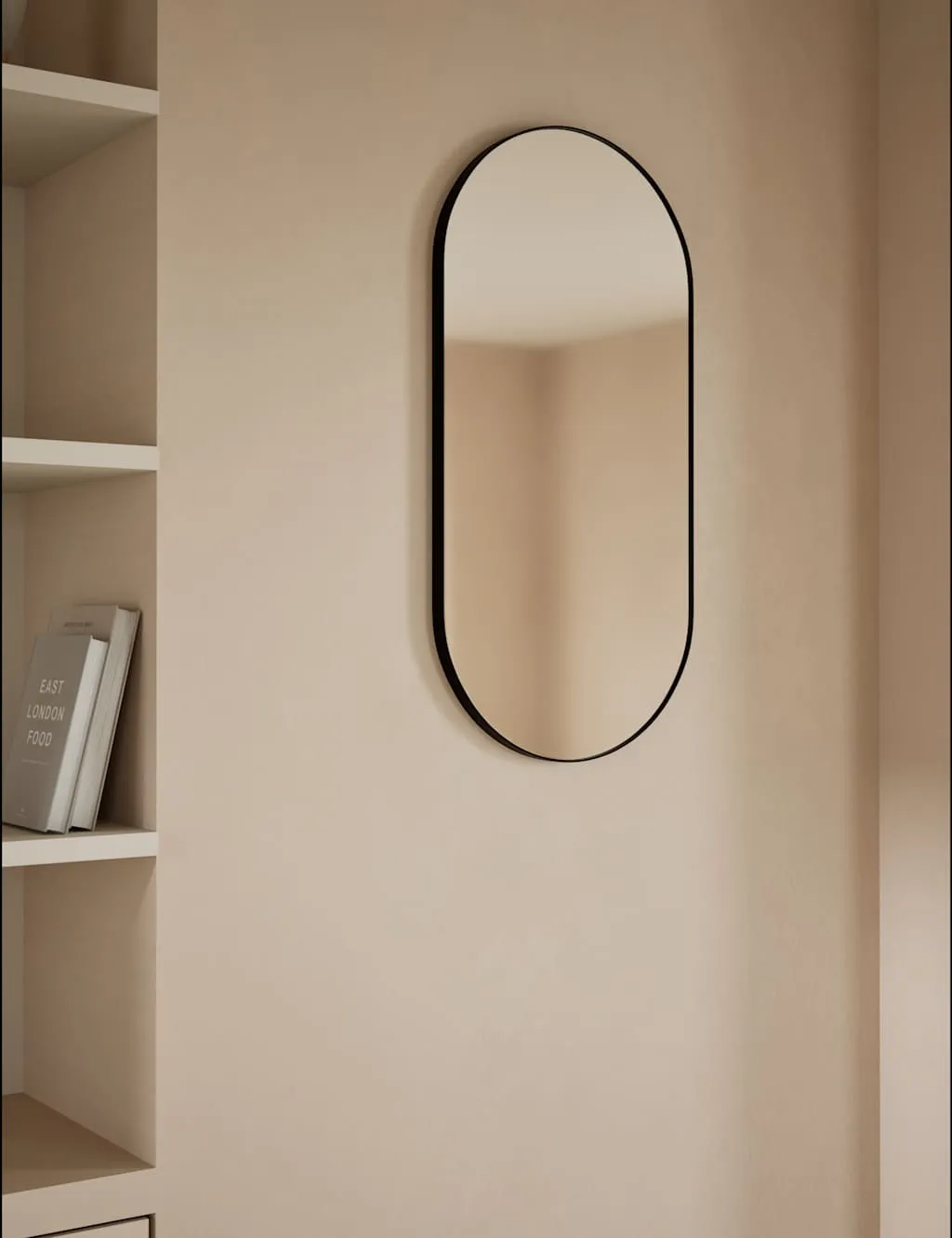 M&S Milan Pill Shape Short Hanging Mirror 80 x 40 Black