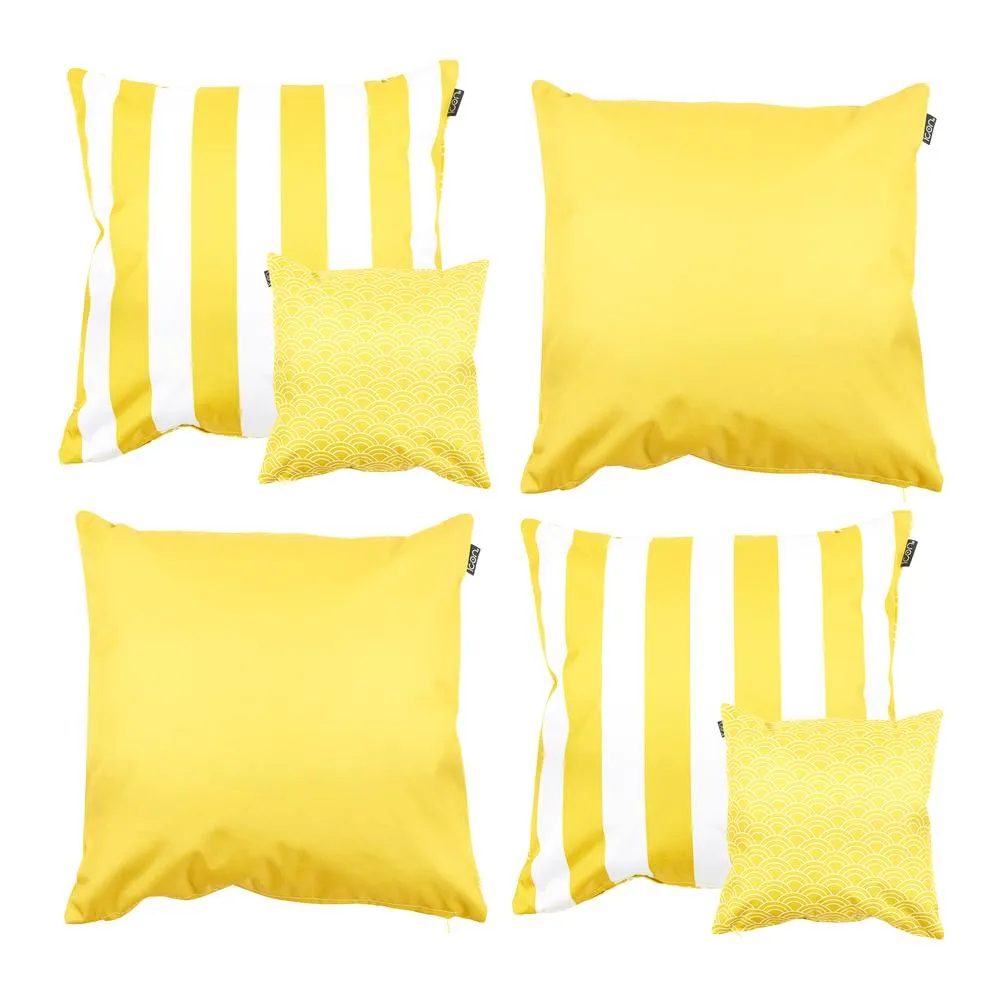 icon Indoor & Outdoor Waterproof Cushion, Plain & Striped, Yellow (4-Pack)