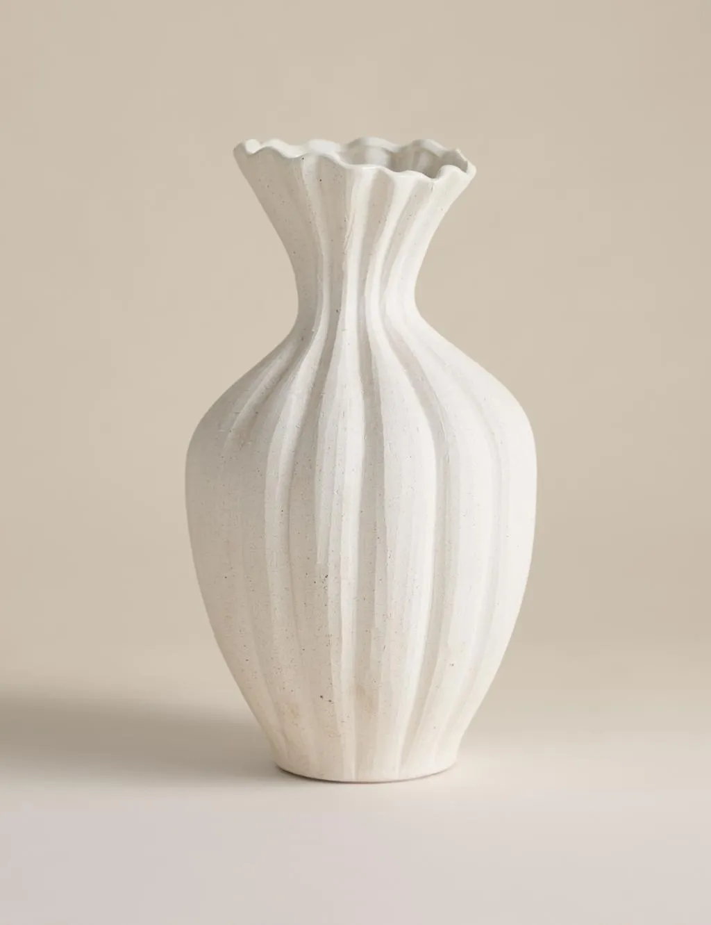 M&S Large Fluted Neck Ceramic Vase Cream
