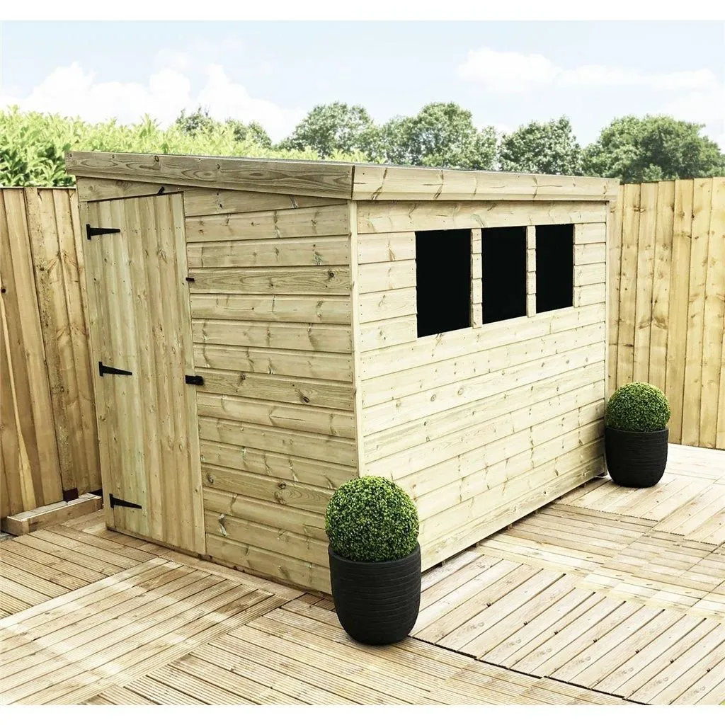 Marlborough 7 x 7 Pressure Treated Pent Garden Shed with Side Door in Natural