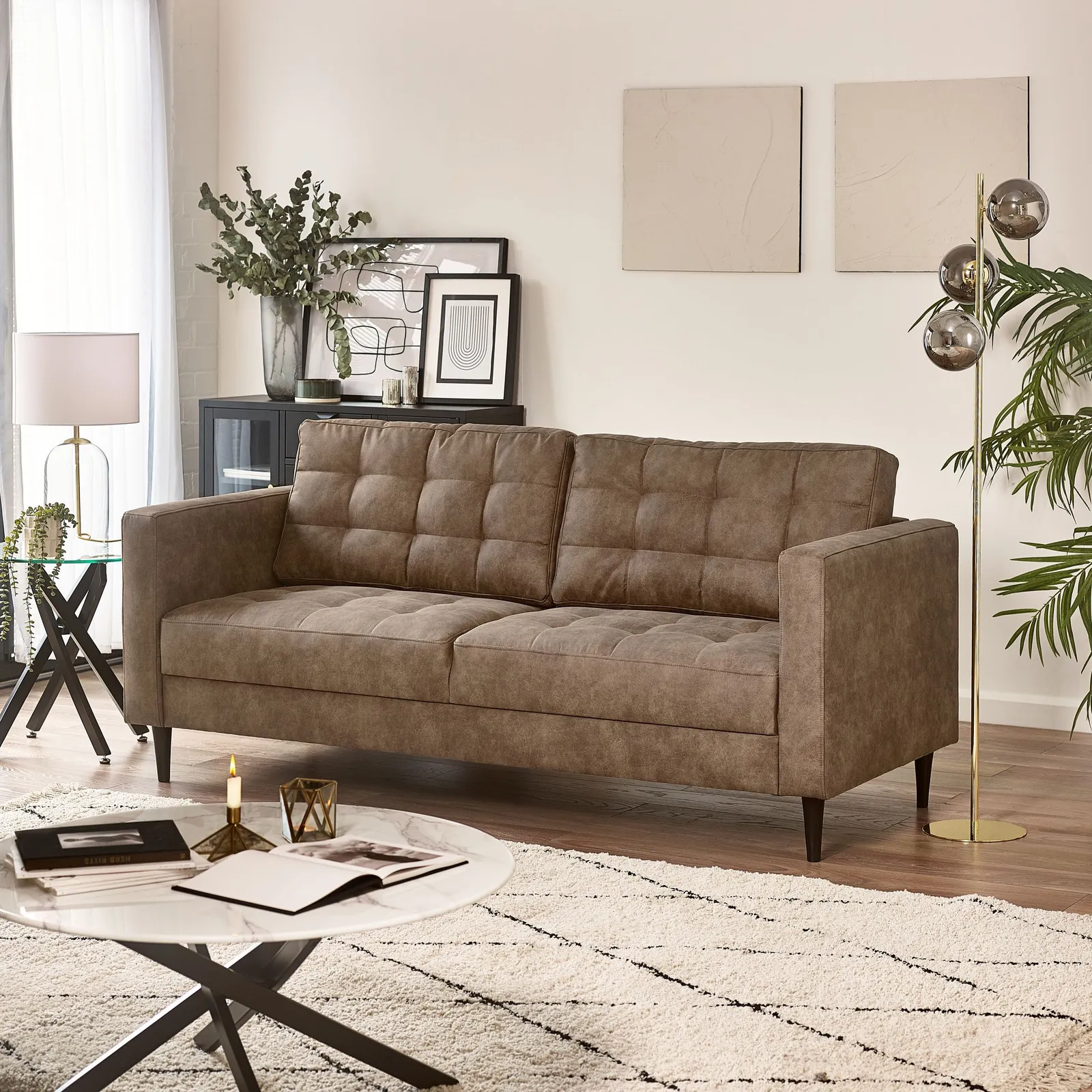 FurnitureboxUK Jade Brown Faux Leather 3 Seater Sofa