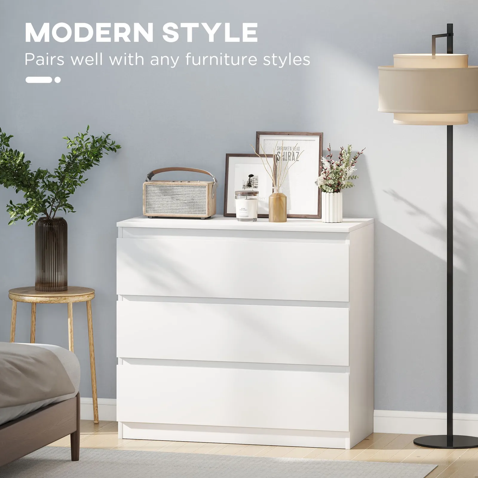 HOMCOM Chest of Drawers, 3 Drawer Storage Cabinet Unit for Bedroom in White 4