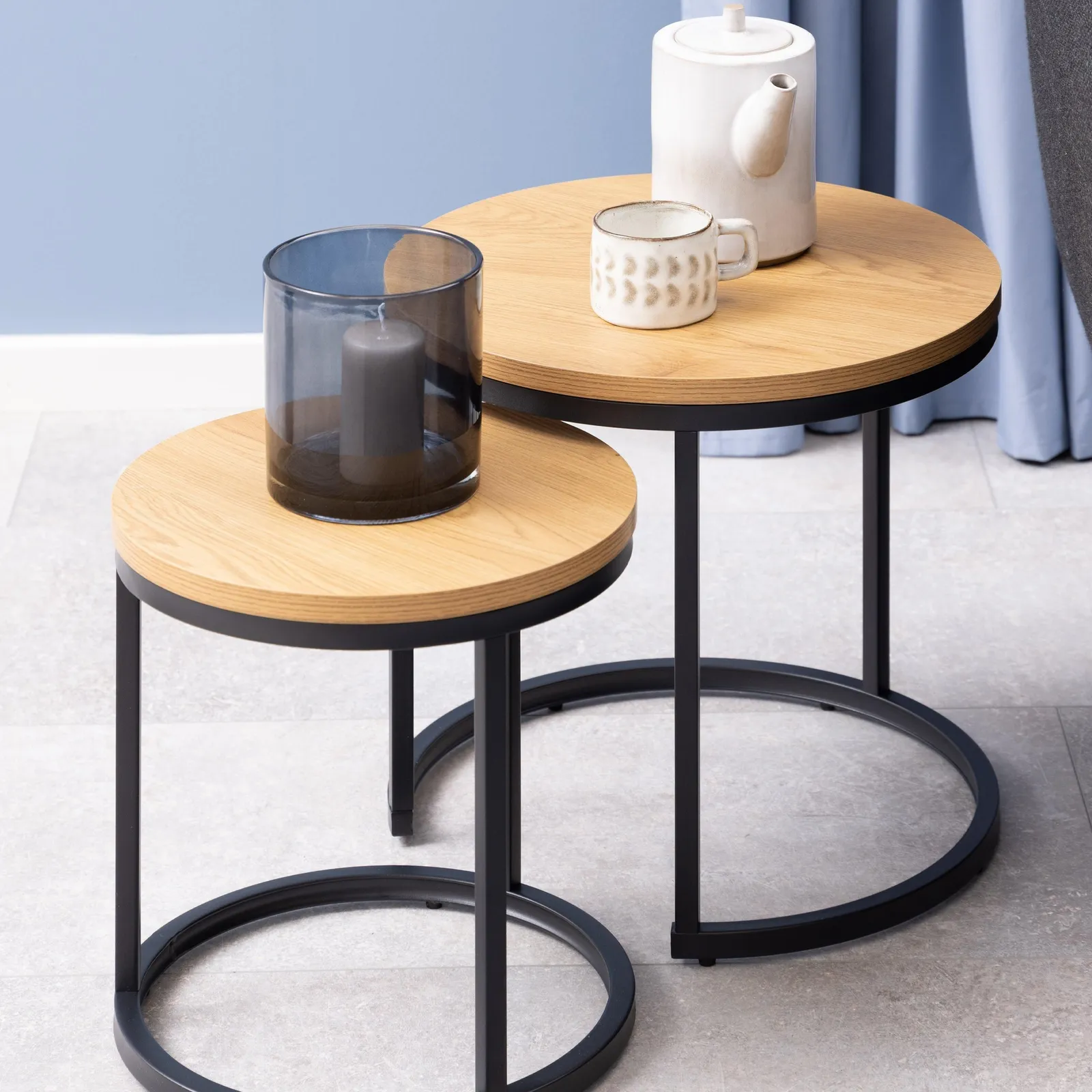 Furniture To Go Spiro Round Nest of Tables in Oak in Light Oak 4