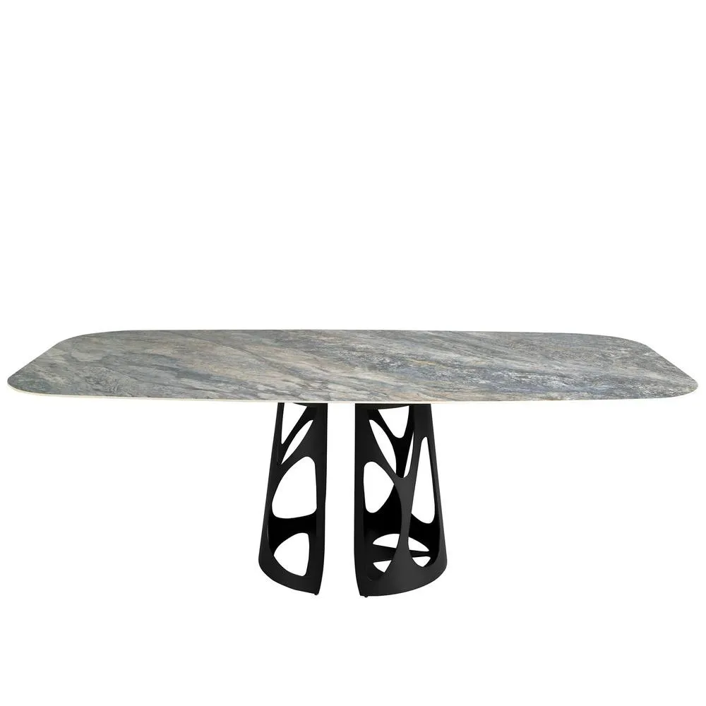 Angel Cerda Oval Blue Porcelain Marble Dining Table with Black 2