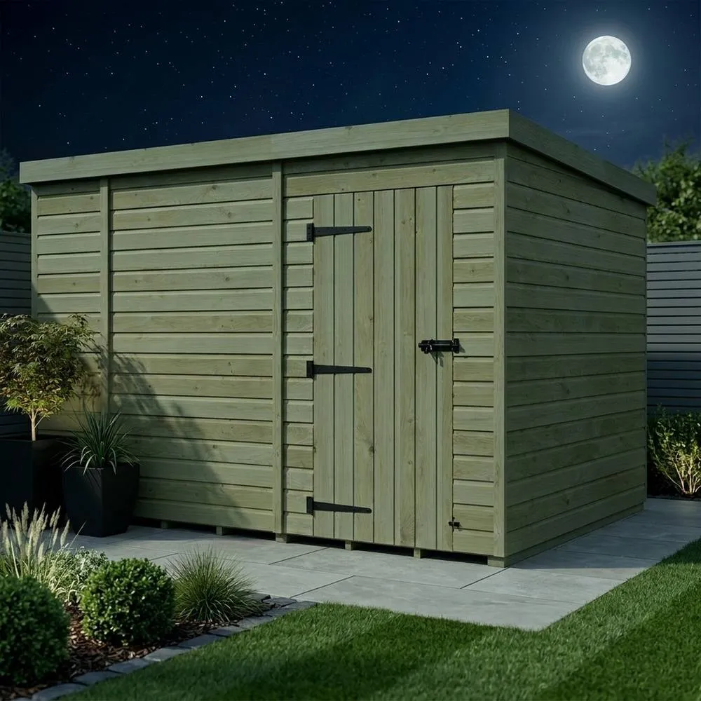 Buttercup Farm 10ft x 9ft Pent Garden Shed Single Door No Windows - Timber in Brown 3