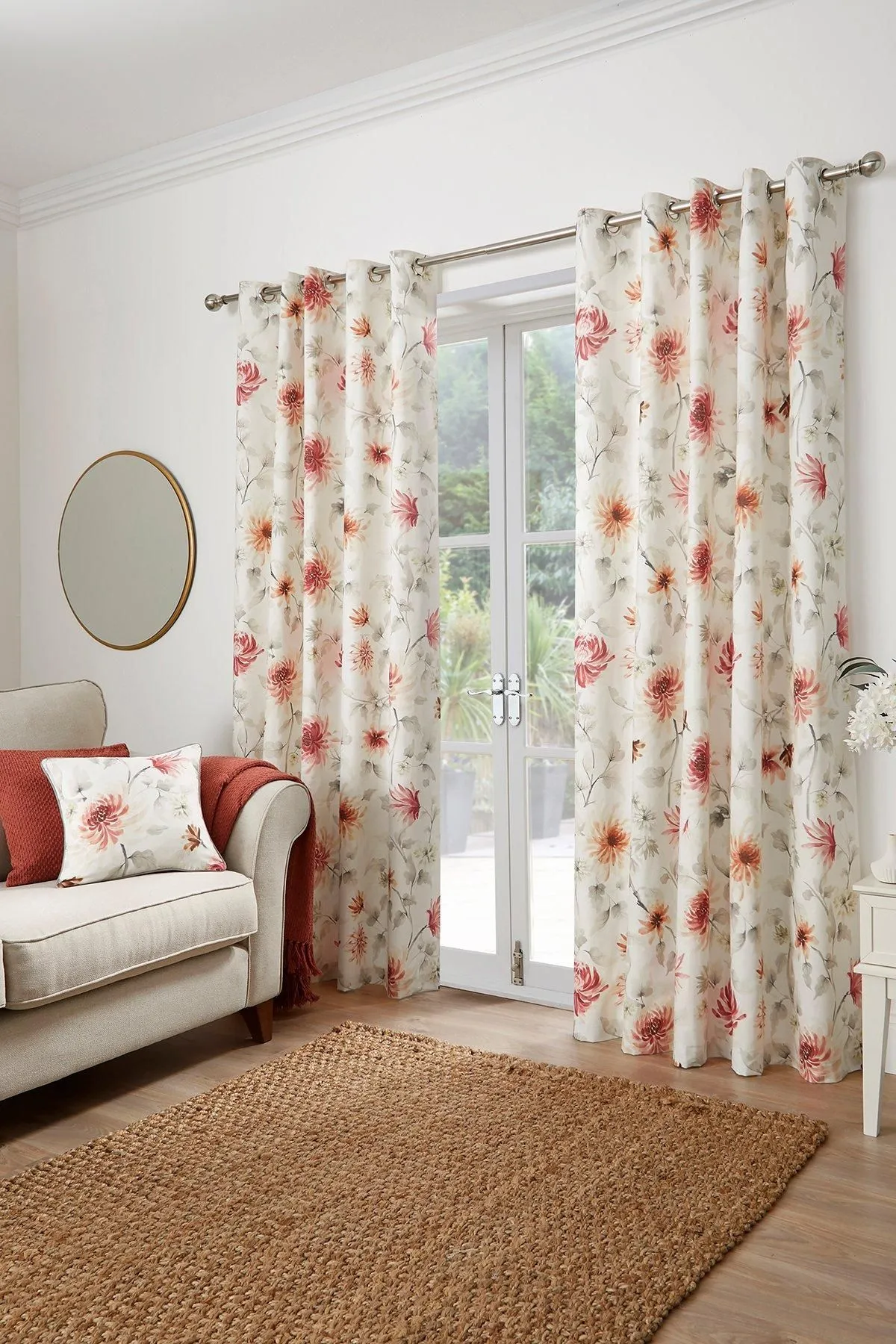 Dreams & Drapes 'Nadia' 100% Cotton Watercolour Floral Print Filled Cushion in Red 3
