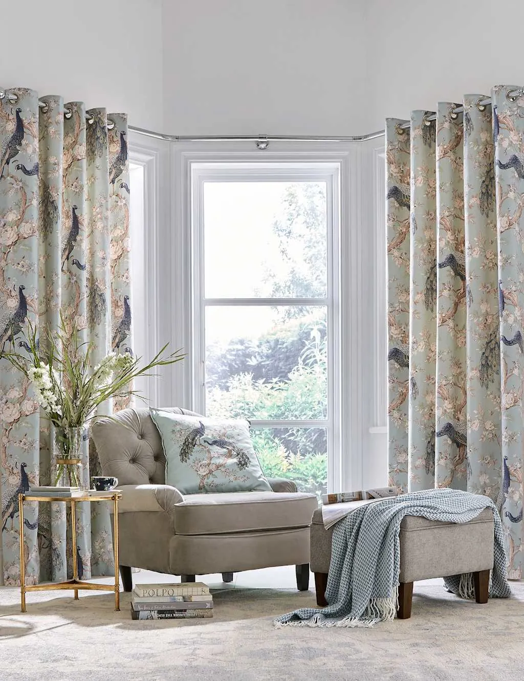 Laura Ashley Belvedere Pure Cotton Eyelet Curtains Duck Egg