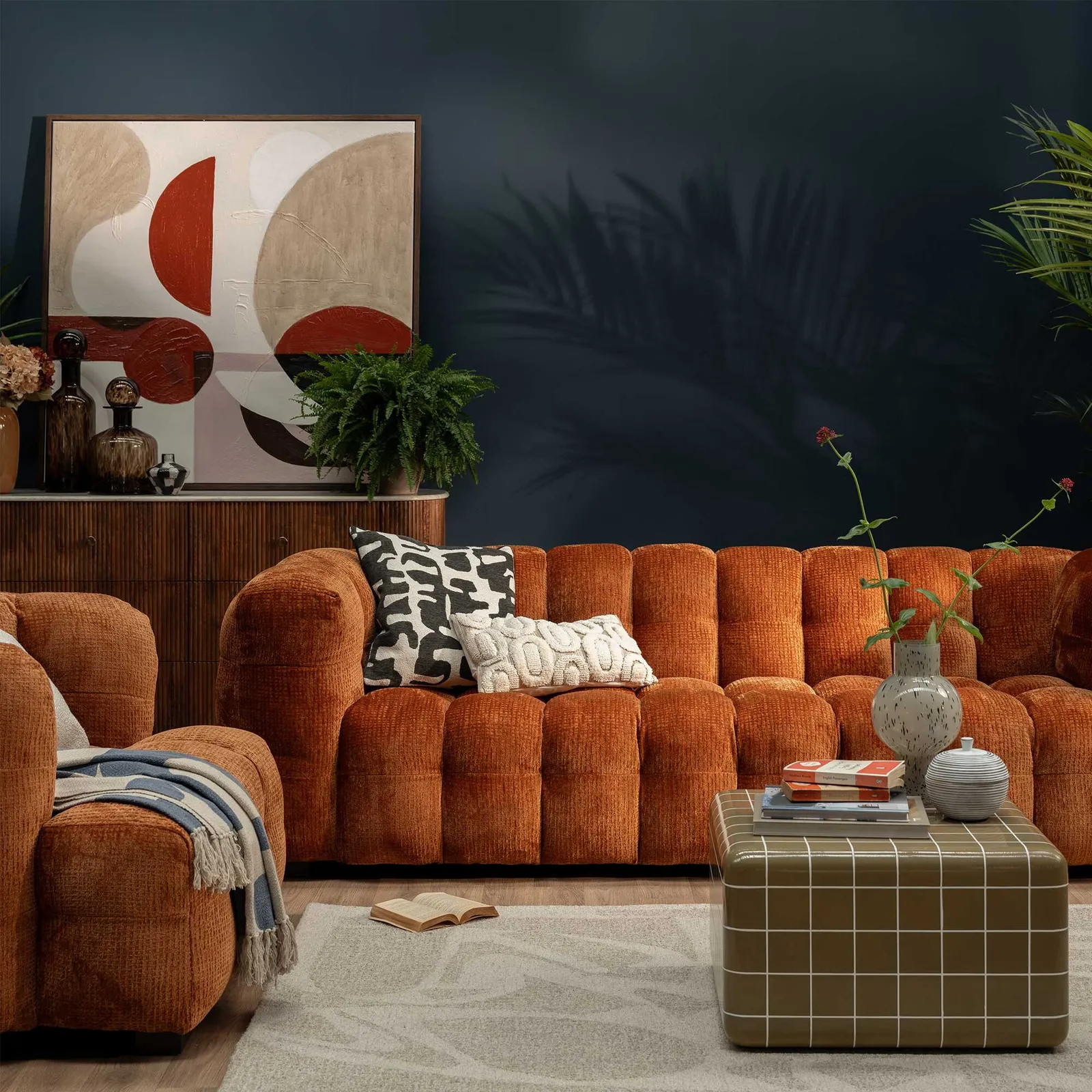 Lenor Textured Fabric Sofa, Orange | Barker & Stonehouse 3