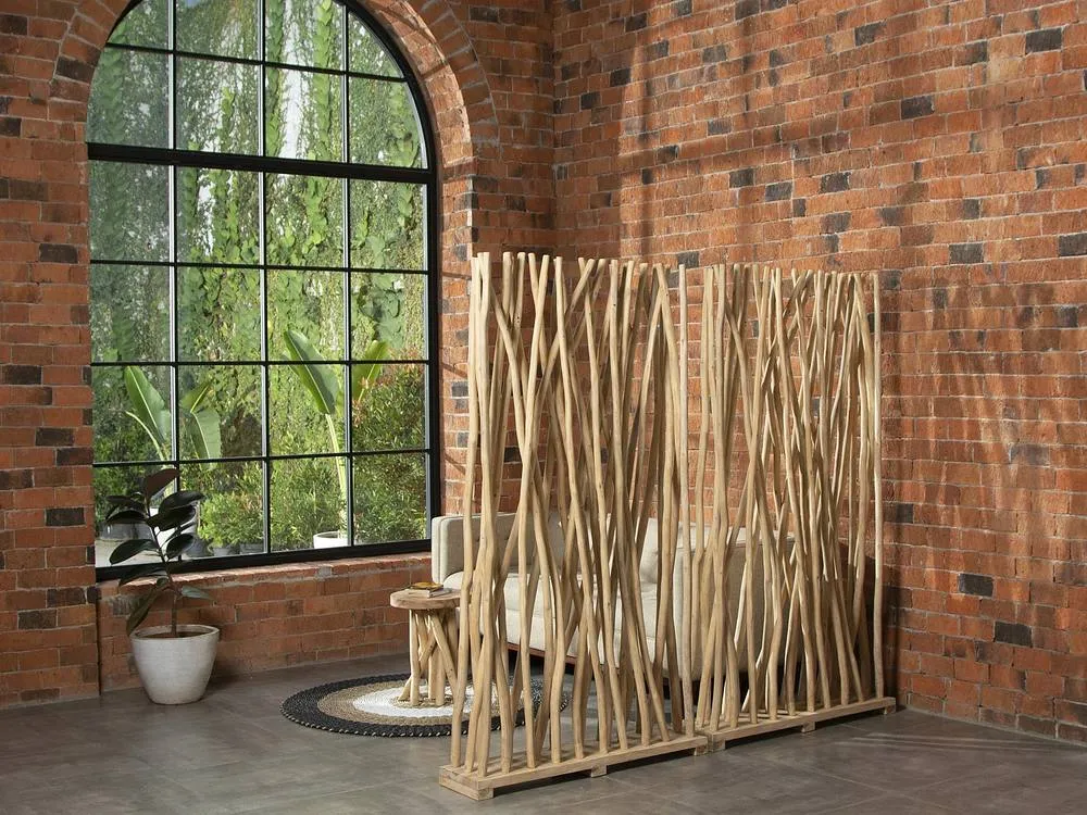 Vente-unique Set Of 2 Teak Wood Room Dividers - W. 100 X D. 25 X H. 180 Cm in Light Oak 3