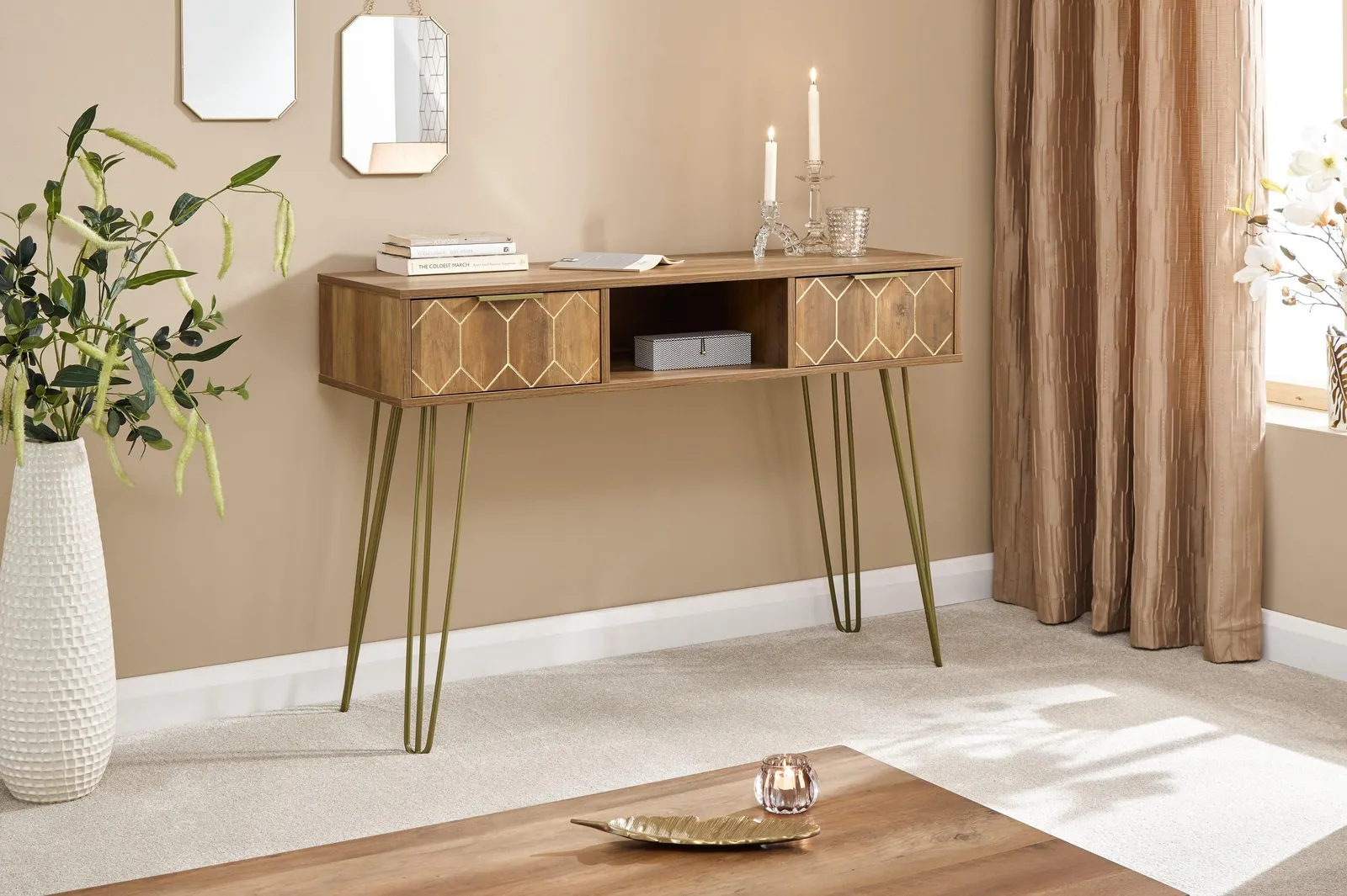 GFW Orleans 2 Drawer Console Desk in Brown