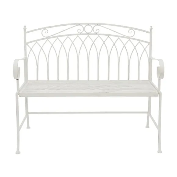 Wrought Iron 2 Seater White Bench 5