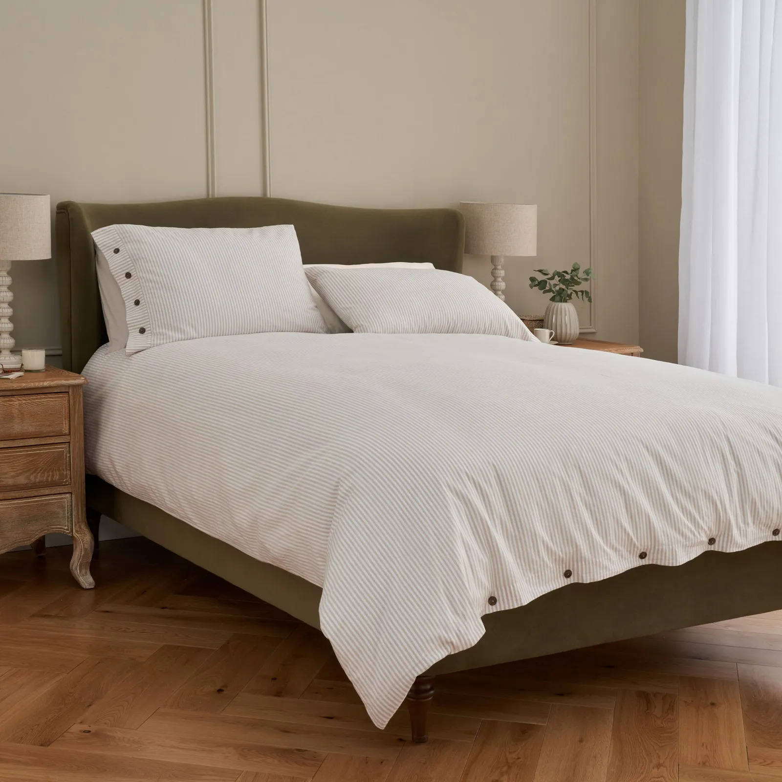 Cotton Collection Dyed Stripe Duvet Cover, King - Natural