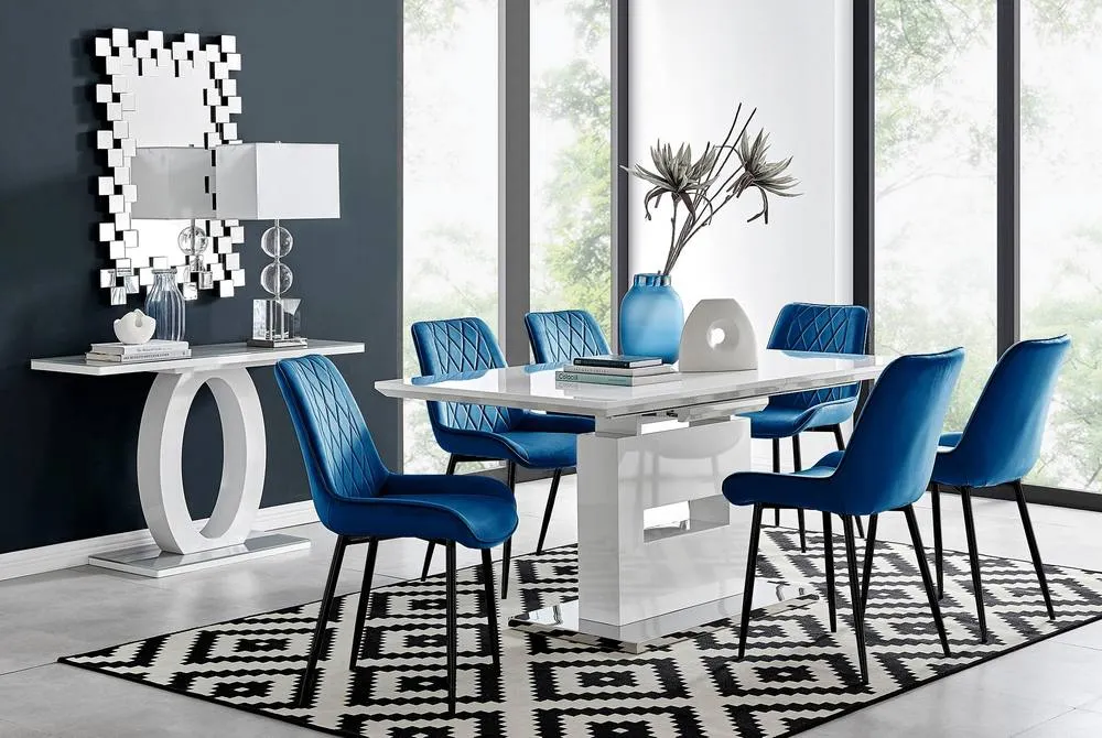 FurnitureboxUK Arezzo Large Extending Dining Table & 6 Pesaro Chairs in Navy 1