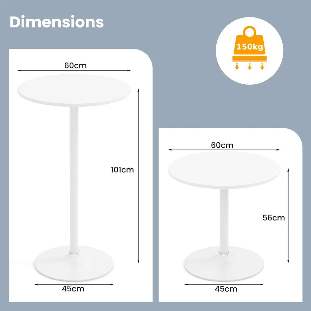Costway 2 Pcs Round Bar Table Bistro Pub Table with Adjustable Height in White 3
