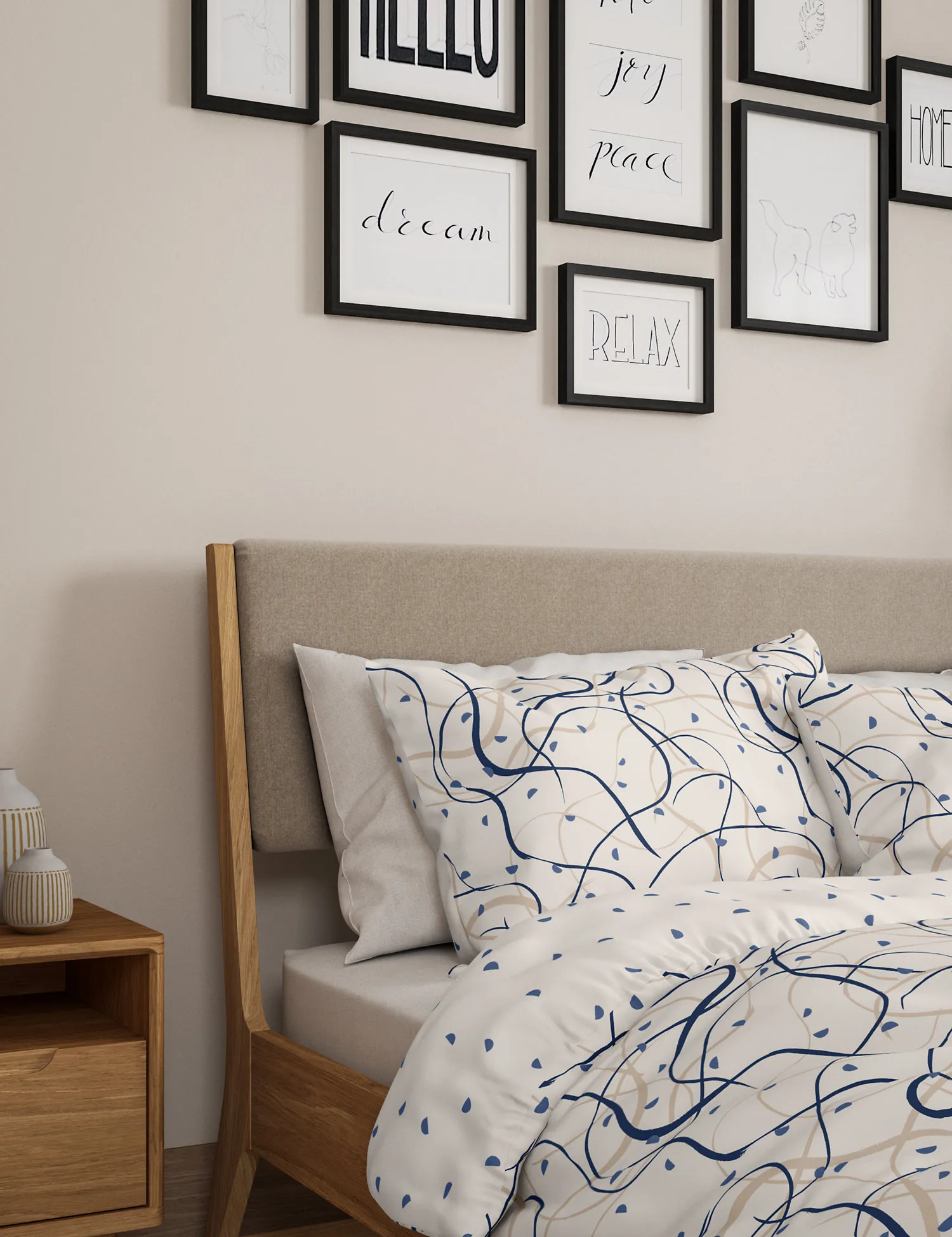 M&S Pure Cotton Drawn Lines Bedding Set