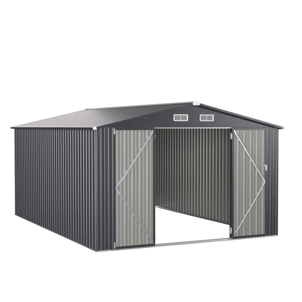 Costway 426cm x 300cm Outdoor Storage Shed Large Garden Tool House in Dark Grey
