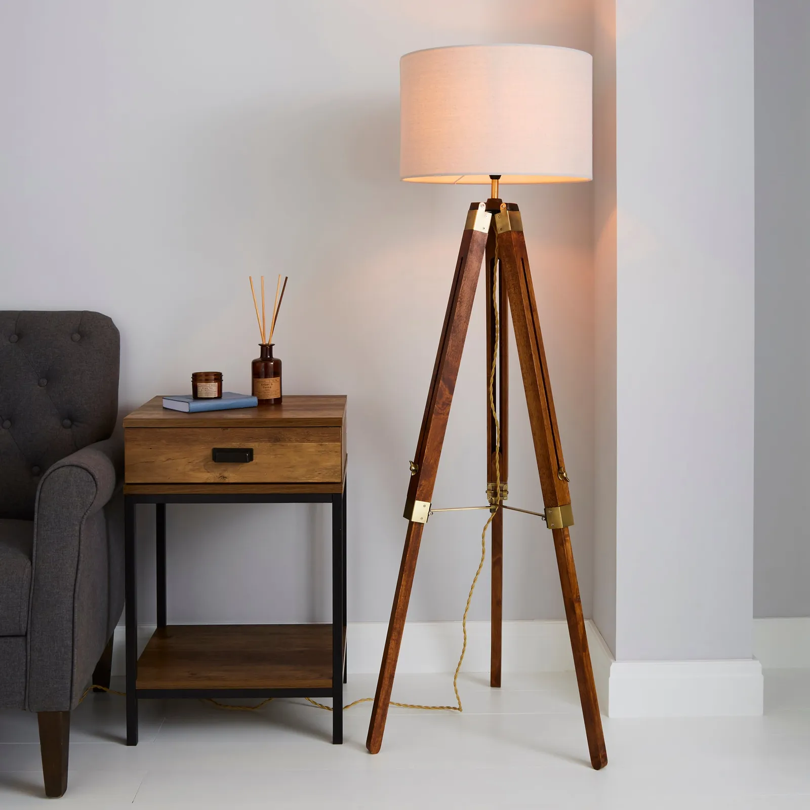 Trio Tripod Natural Floor Lamp Natural Brown