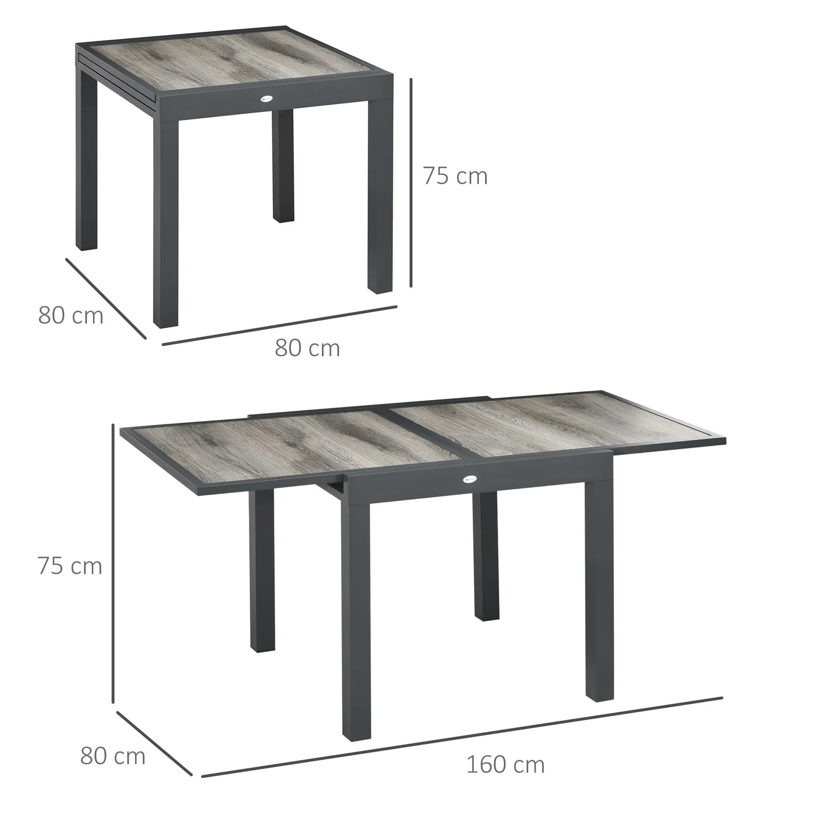 OUTSUNNY Extendable Outdoor Dining Table Aluminium Rectangle Patio Table in Grey 3