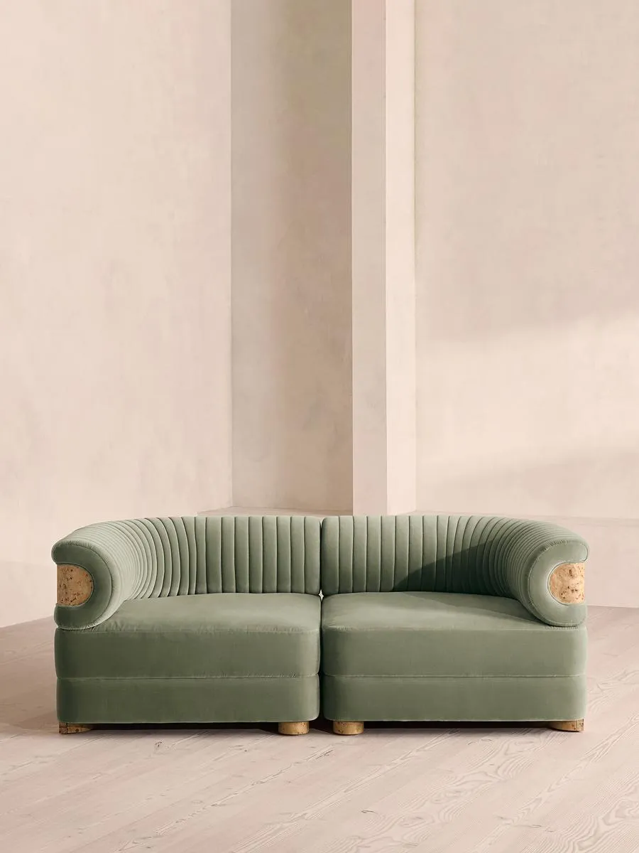 Caleb Modular Sofa, Three Seater, Velvet, Seafoam, Blonde Burl
