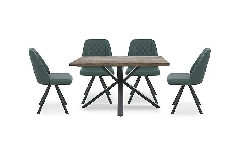 Jupiter Compact Dining Table with Star Base and 4 Swivel Chairs - Green