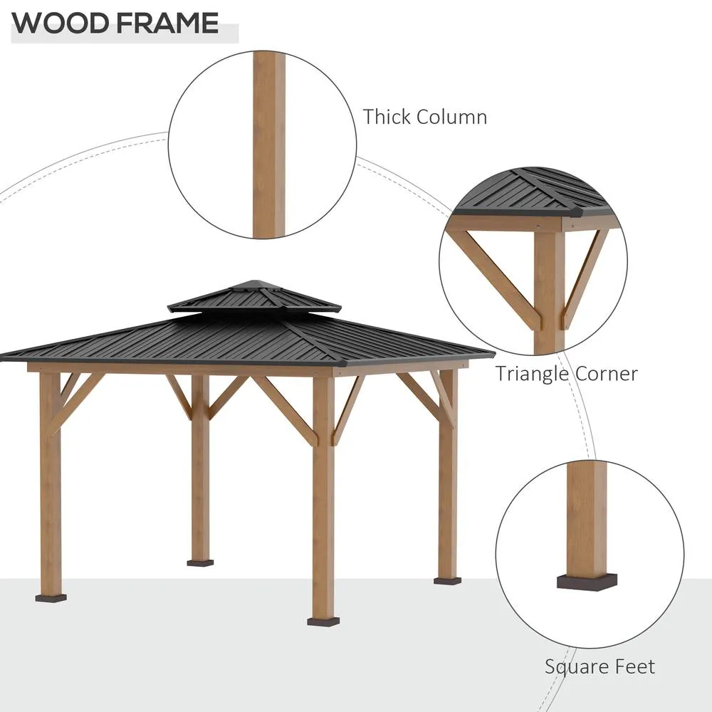 OUTSUNNY 3.5 x 3.5m Wood Frame Hardtop Gazebo w/ Double Vented Roof, Black 6