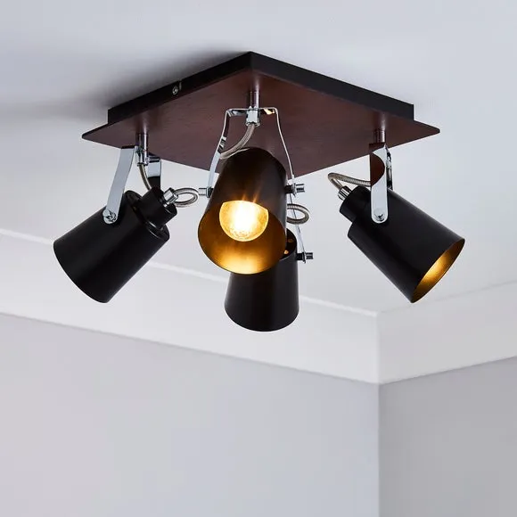 Johan 4 Light Black Semi Flush Spotlight