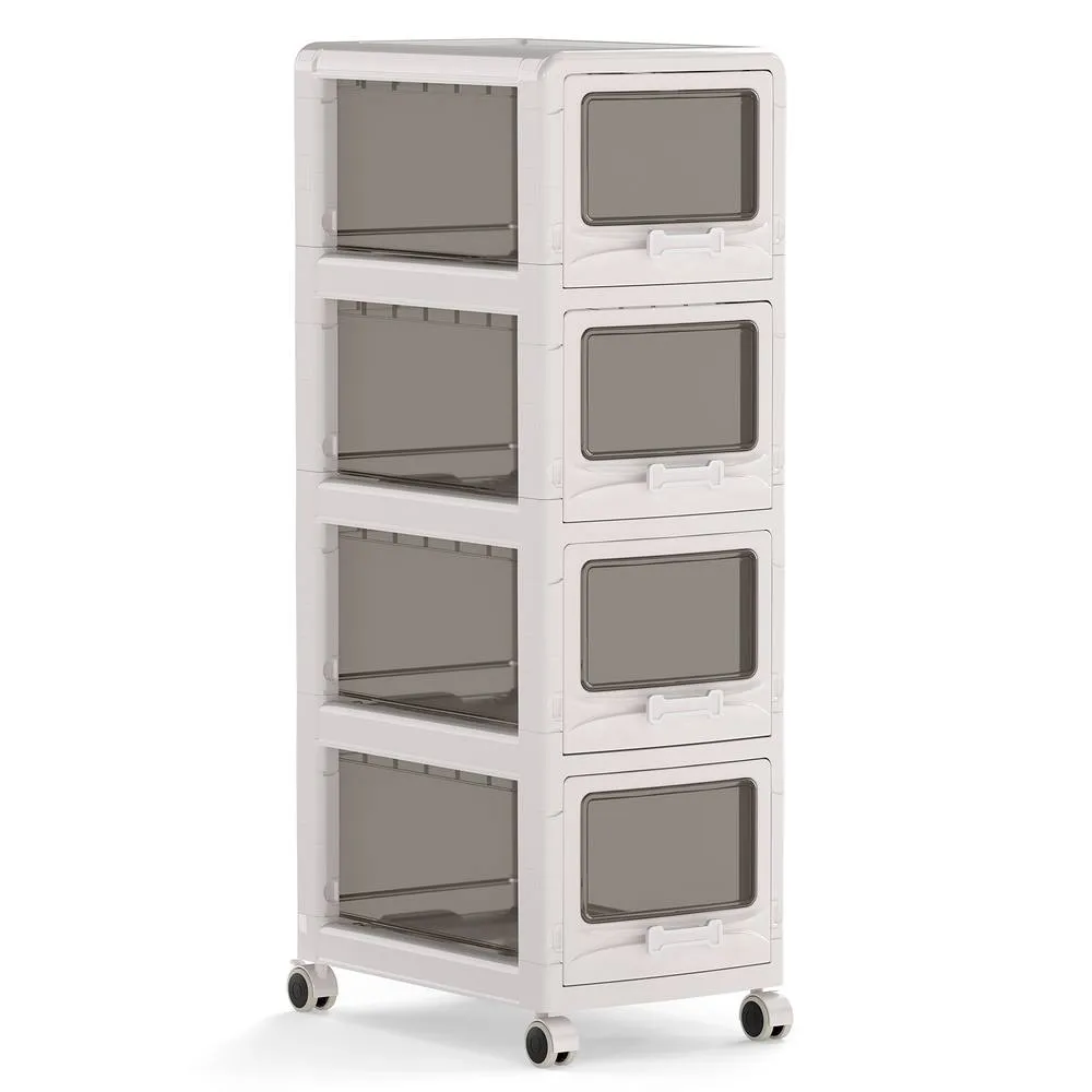 Costway 4-Tier Plastic Drawer Storage Organizer Rolling Cart Utility Cart w/ in White