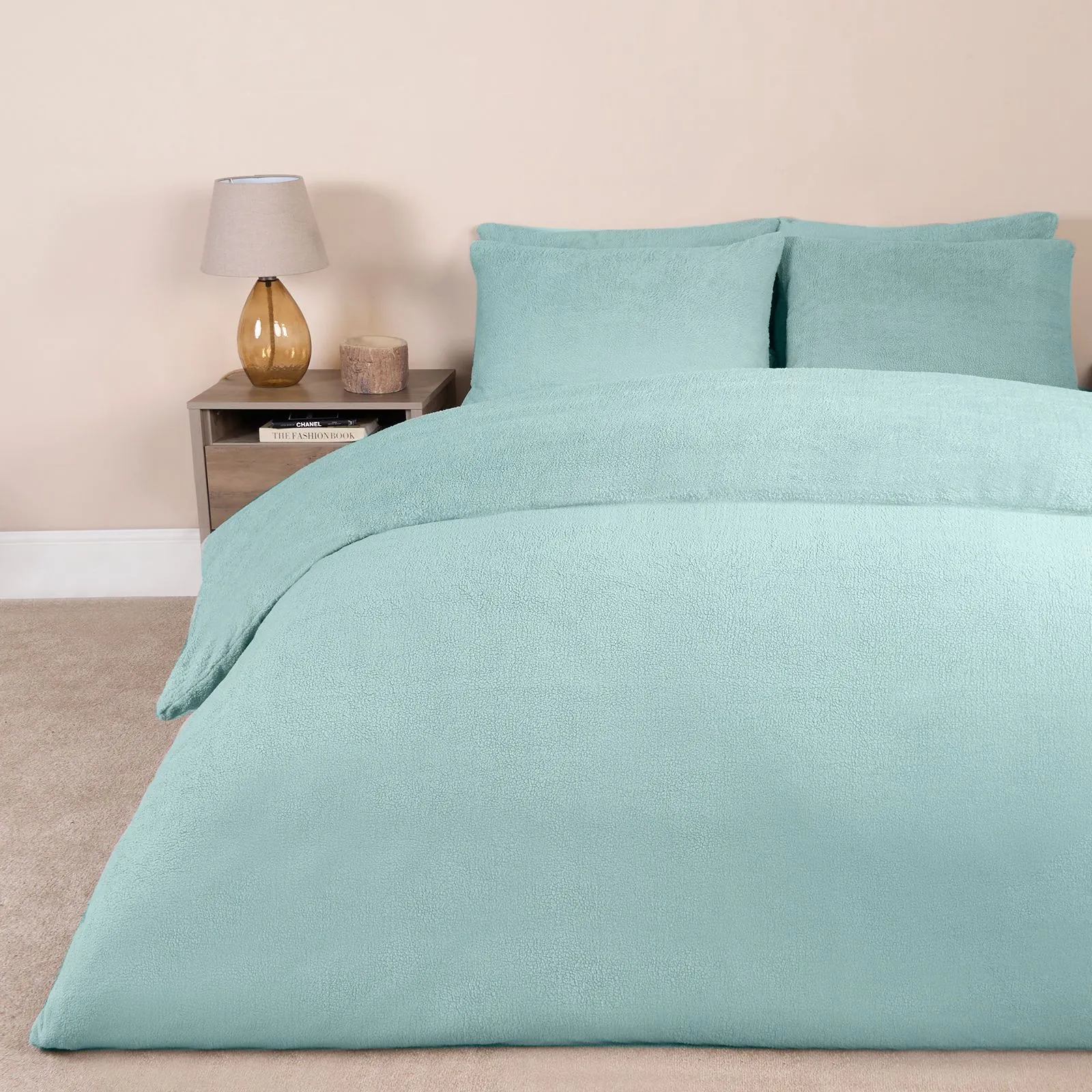 OHS Thermal Soft Teddy Fleece Duvet Cover Bedding Set in Duck Egg Blue